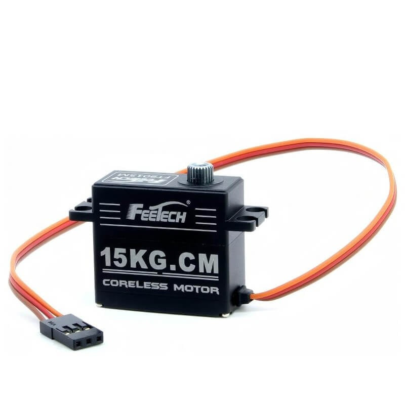 FEETECH FT9015M Servo, High-torque digital servo with coreless motor, metal gears, and 15 kg.cm strength, ideal for demanding RC models and robotics applications.