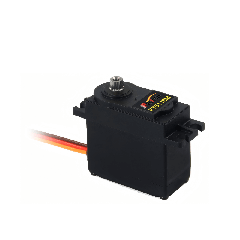 موتور سروو FEETECH FT5118M، ولتاژ ۴ تا ۸.۴ ولت، چرخ‌دنده فولادی، بلبرینگ، شفت ۲۵T/۵.۹ میلی‌متر، گشتاور اوج ۱۷.۵ کیلوگرم‌سانتی‌متر در ۶ ولت