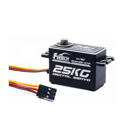 FEETECH FT5425BL Servo, FEETECH FT5425BL: 25kg brushless digital servo with steel gears, 180° rotation, operates at 4–12V, delivers 28.5kg·cm torque at 8.4V, and 0.08s/60° speed.