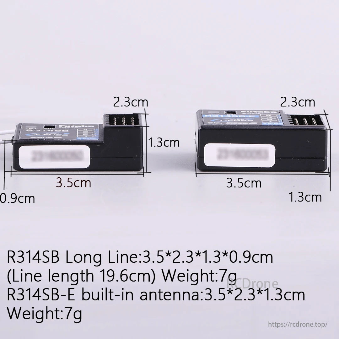 Futaba R314SB Receiver, The Futaba R314SB/R314SB-E 4-channel receiver has a compact design, 19.6cm long, and weighs 7g.