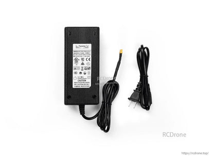 Fuyuang FY1209900 power supply: 12V/9.9A output, 100–240V input, UL/FCC/CE/GS certified, XT30 DC and IEC C8 plug, for Starai devices, black design, made in China.
