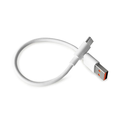 6A USB-A to USB-C Super Fast Charging Cable, Short white USB-A to USB-C cable with "6A" marking on the connector and orange USB-A insert