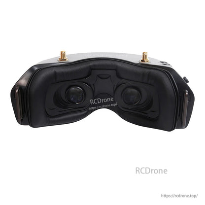Close-up of eyepiece area showing dual lenses and padded face interface on FPV goggles