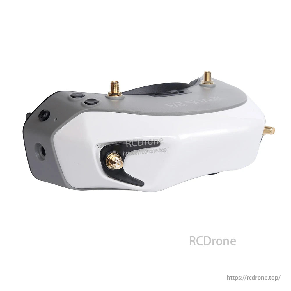 Side view of goggle chassis showing circular port opening and two top antenna connector mounts
