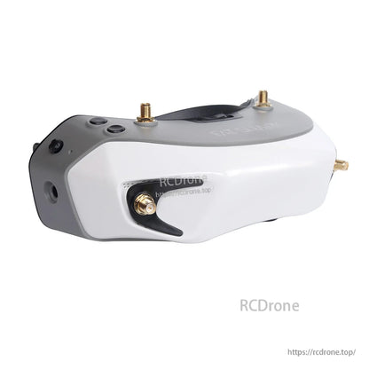 Side view of goggle chassis showing circular port opening and two top antenna connector mounts