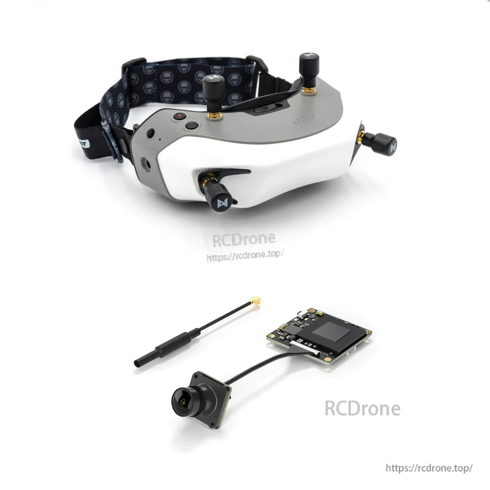 Fat Shark Dominator HD Goggle, Fat Shark Dominator FPV goggles with head strap and antennas, plus matching camera and receiver module kit