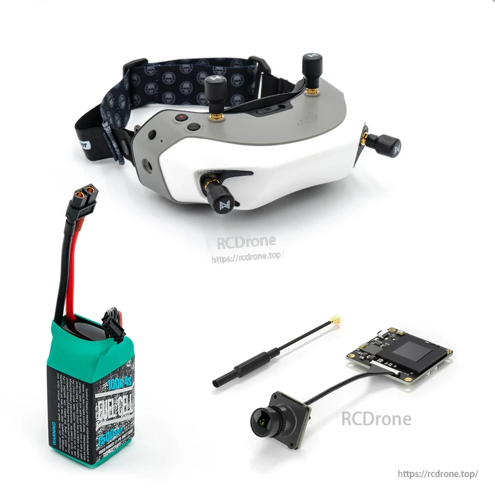 Fat Shark Dominator HD Goggle, Fat Shark Dominator HD FPV goggles with head strap and antennas, plus LiPo battery and FPV camera module kit