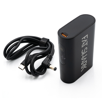 Fat Shark goggle battery power bank with USB-C output port and USB-C to barrel power cable