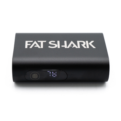 Fat Shark battery power bank front view with LED percentage display and power button