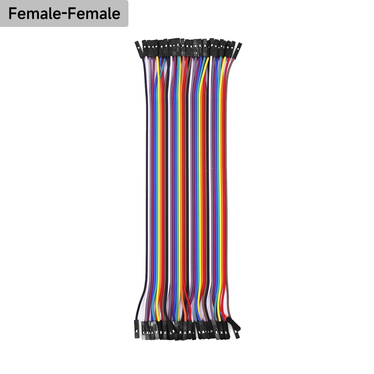 Female-to-female rainbow ribbon jumper wires bundle, Dupont-style connectors at both ends