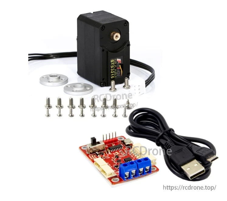 Feetech ST3215 C044 Servo, Feetech ST3215 servo: 7.4V, 27.4 kg·cm torque, 1:191 gearbox, 12-bit sensor, serial bus, with accessories.