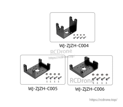Feetech ST3215 C044 Servo, Three black servo motor brackets (WJ-ZJZH-C004/5/6) with screws for assembly.