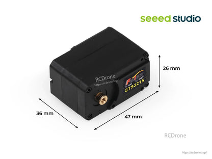Feetech ST3215 C046 Servo, Feetech STS3215 servo: 7.4V, 14.4 kg.cm torque, 1:147 metal gearbox, 12-bit sensor, compact 47x36x26 mm design.