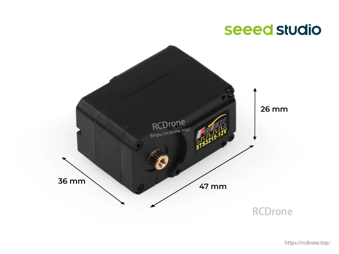 Feetech ST3215‑C047 Servo, Feetech ST3215-12V: 12V, 30 kg.cm stall torque, serial bus, metal gears, 12-bit sensor, compact 47×36×26 mm size.