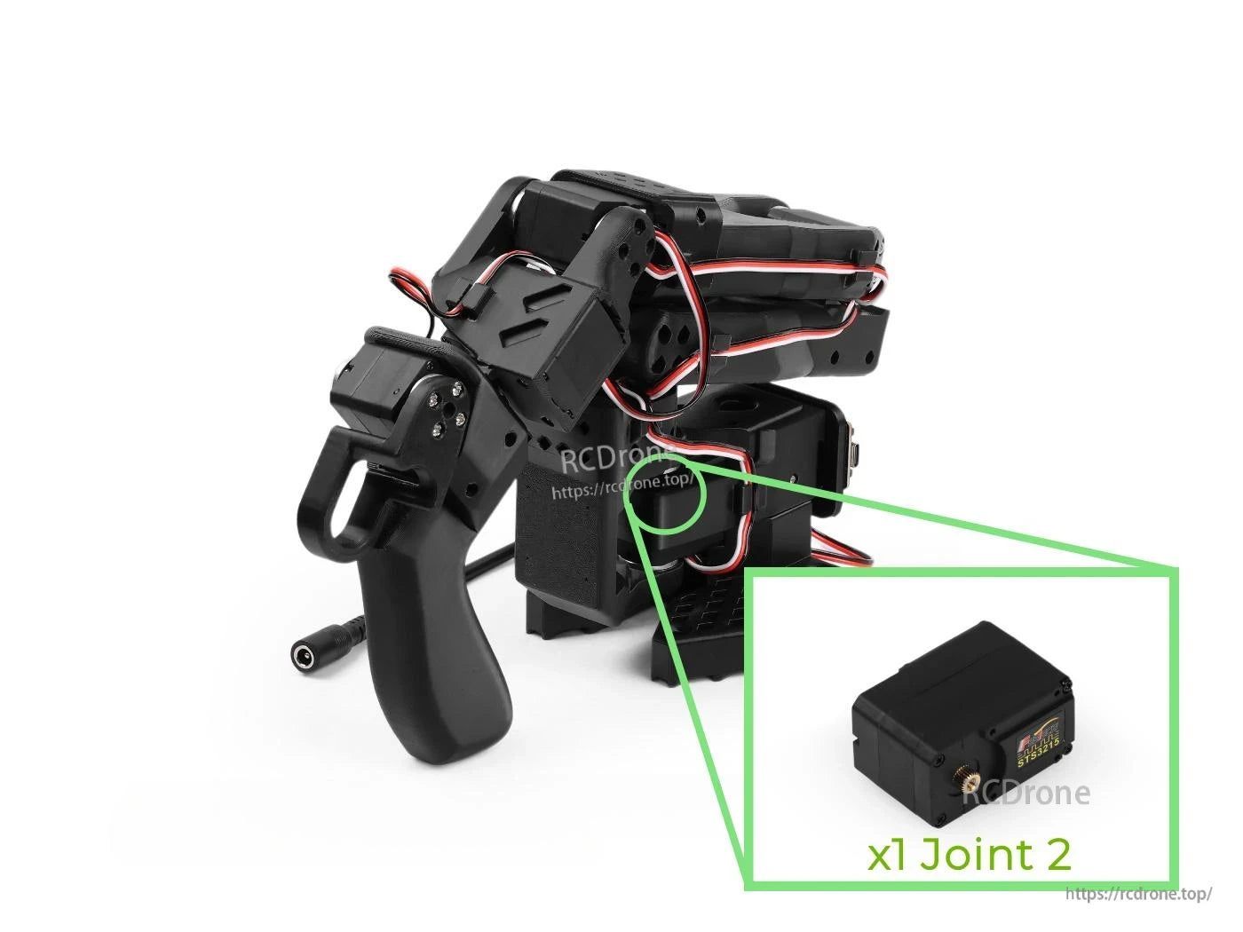 Feetech STS3215-C001 Servo, Features plastic case, motor, metal gearbox, and magnetic coding sensor for precise movement.
