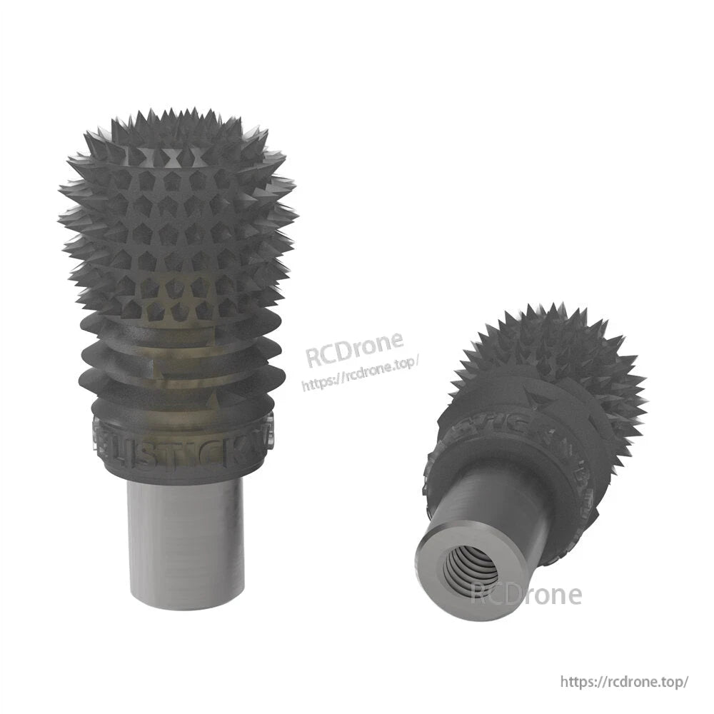 Smoke gray spiked stick end with threaded metal insert, shown upright and angled