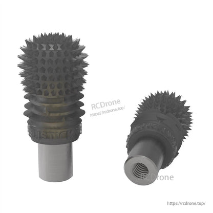 Smoke gray spiked stick end with threaded metal insert, shown upright and angled