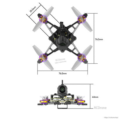 Firefly 16/18 1S Nano Baby V3 HDZero Tiny Drone, Firefly 16/18 Nano Baby V3 HDZero tiny drone with 76.5mm frame width/length and 44mm height dimensions