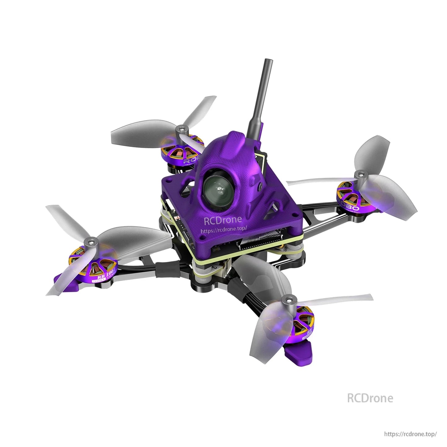Firefly Nano Baby V3 1S micro quadcopter with purple canopy camera, four props, and rear antenna