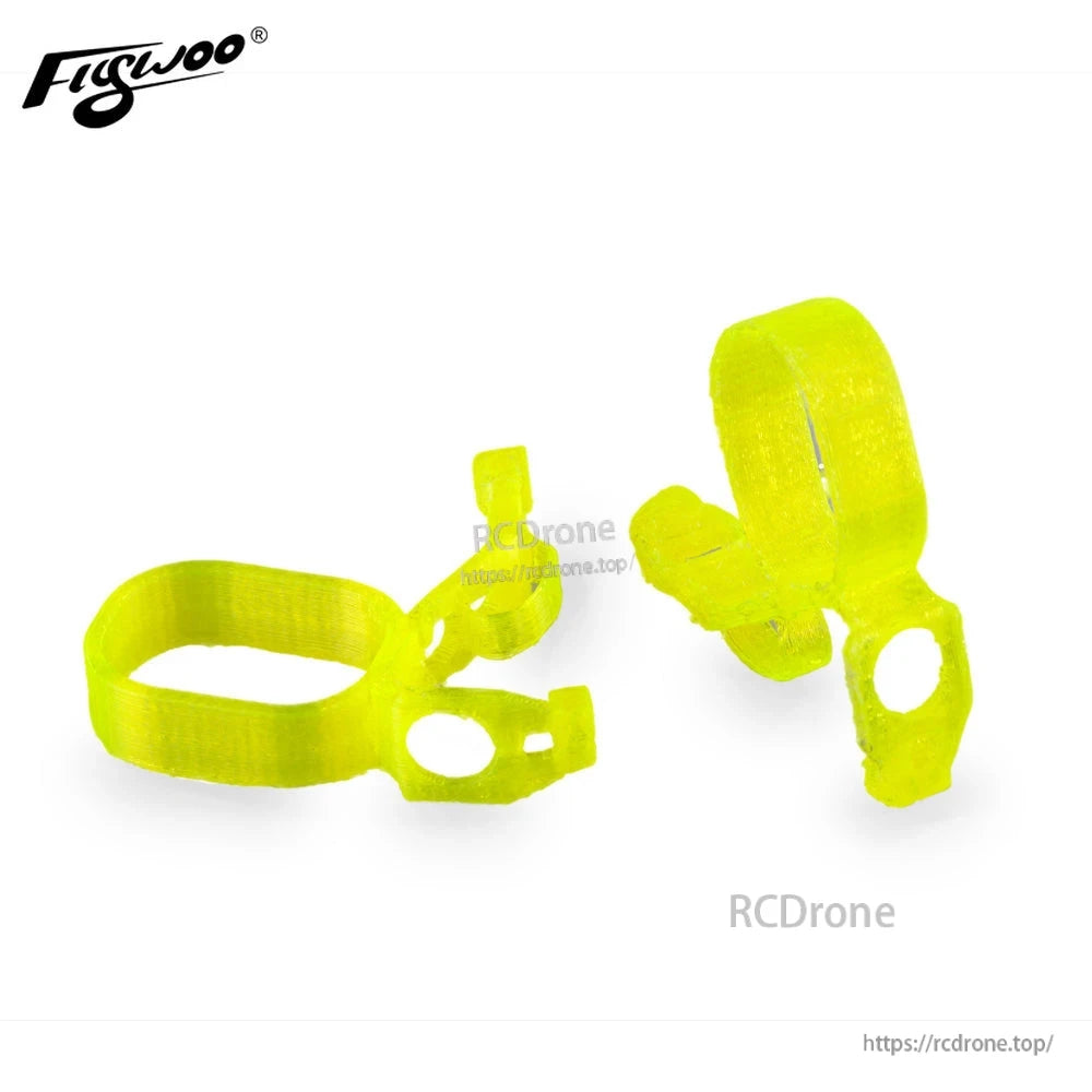 Flywoo Firefly 1S Nano Baby Quad TPU mount set in neon yellow, with two flexible brackets and mounting holes