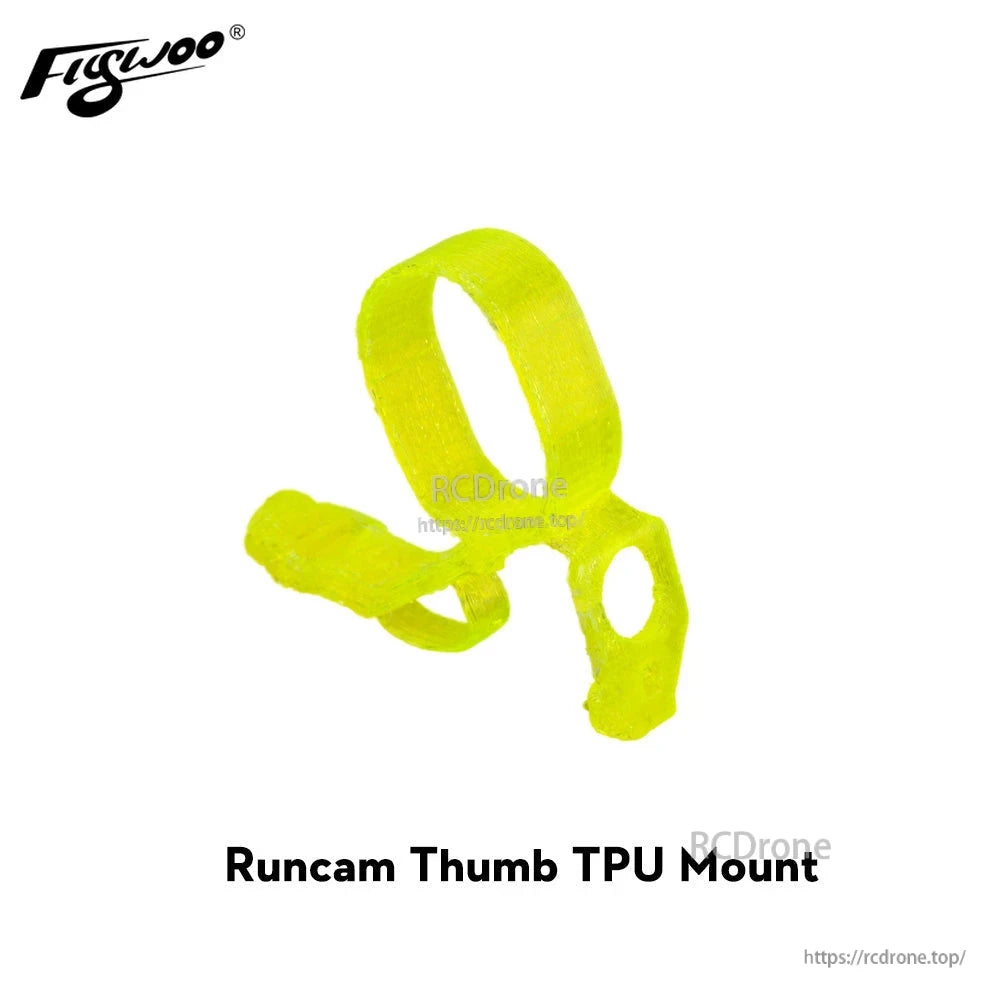 Firefly 1S Nano Baby Quad TPU Mount, Flywoo Runcam Thumb TPU mount in neon yellow, flexible strap-style holder for a micro quad camera