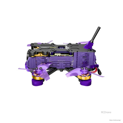 Side view of Firefly 20PRO micro FPV drone with purple frame, four propellers, top plate, and rear antenna