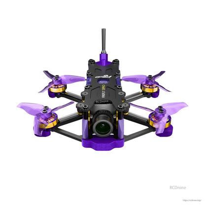 Firefly 20PRO micro FPV drone with purple props, compact frame, front camera lens, and rear antenna