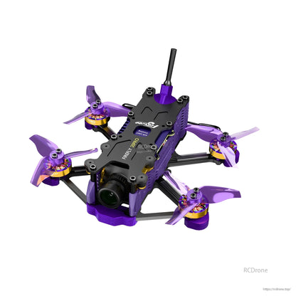 Firefly 20PRO micro FPV drone with purple frame, four tri-blade props, front camera and top antenna