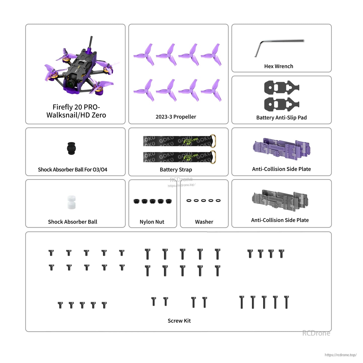 Firefly 20 PRO HDZero/Walksnail micro drone kit with spare 2023-3 propellers, tools, side plates and screw set