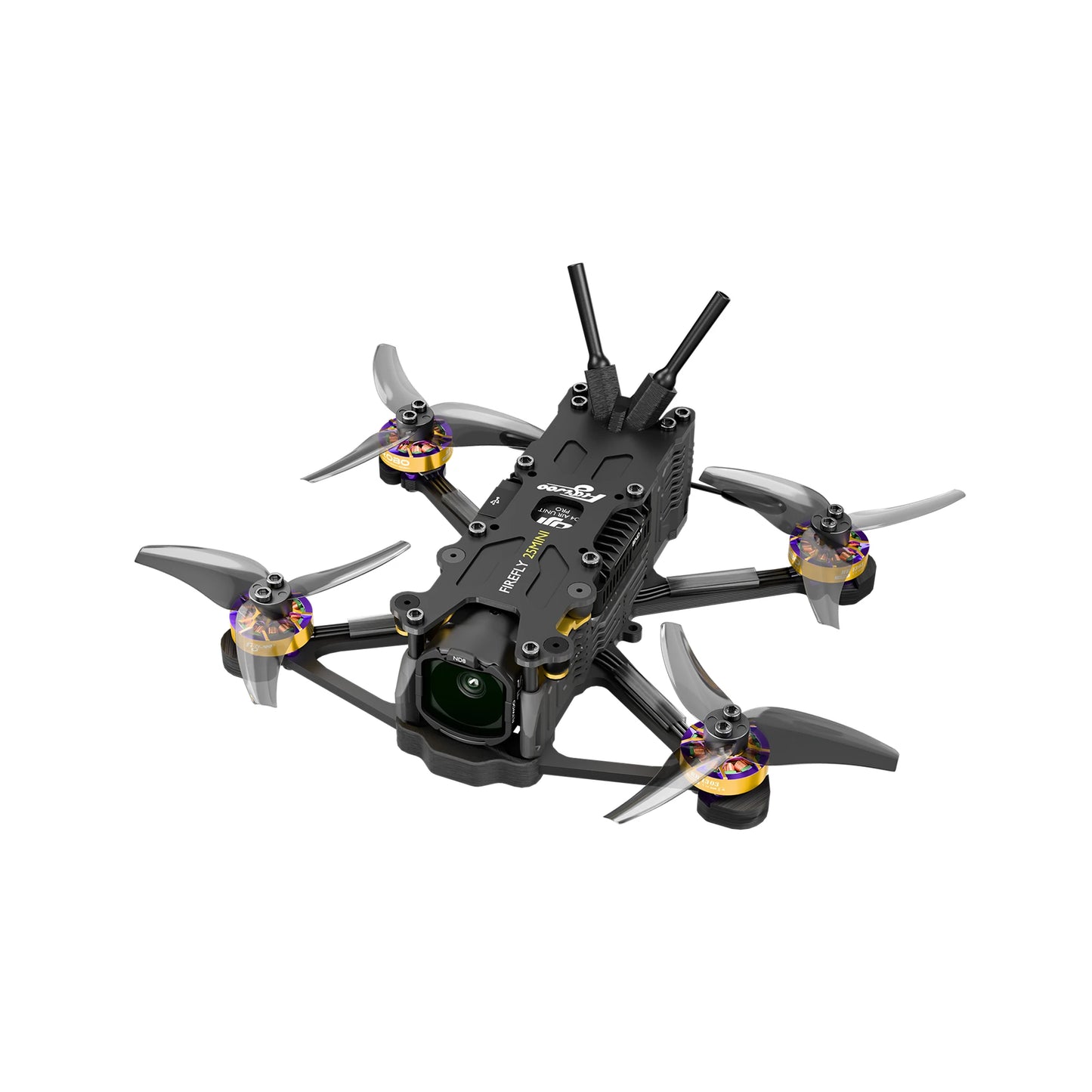 Firefly 20PRO 4S / 25MINI 3S DJI O4 PRO FPV, Firefly 25MINI compact FPV quadcopter with four props, front camera module, and dual rear antennas