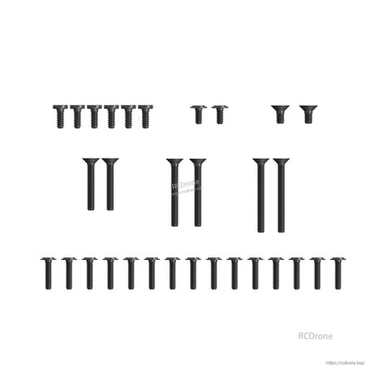 Assorted black screws set for Firefly16/18 1S V3 drone frame, with multiple lengths and head styles