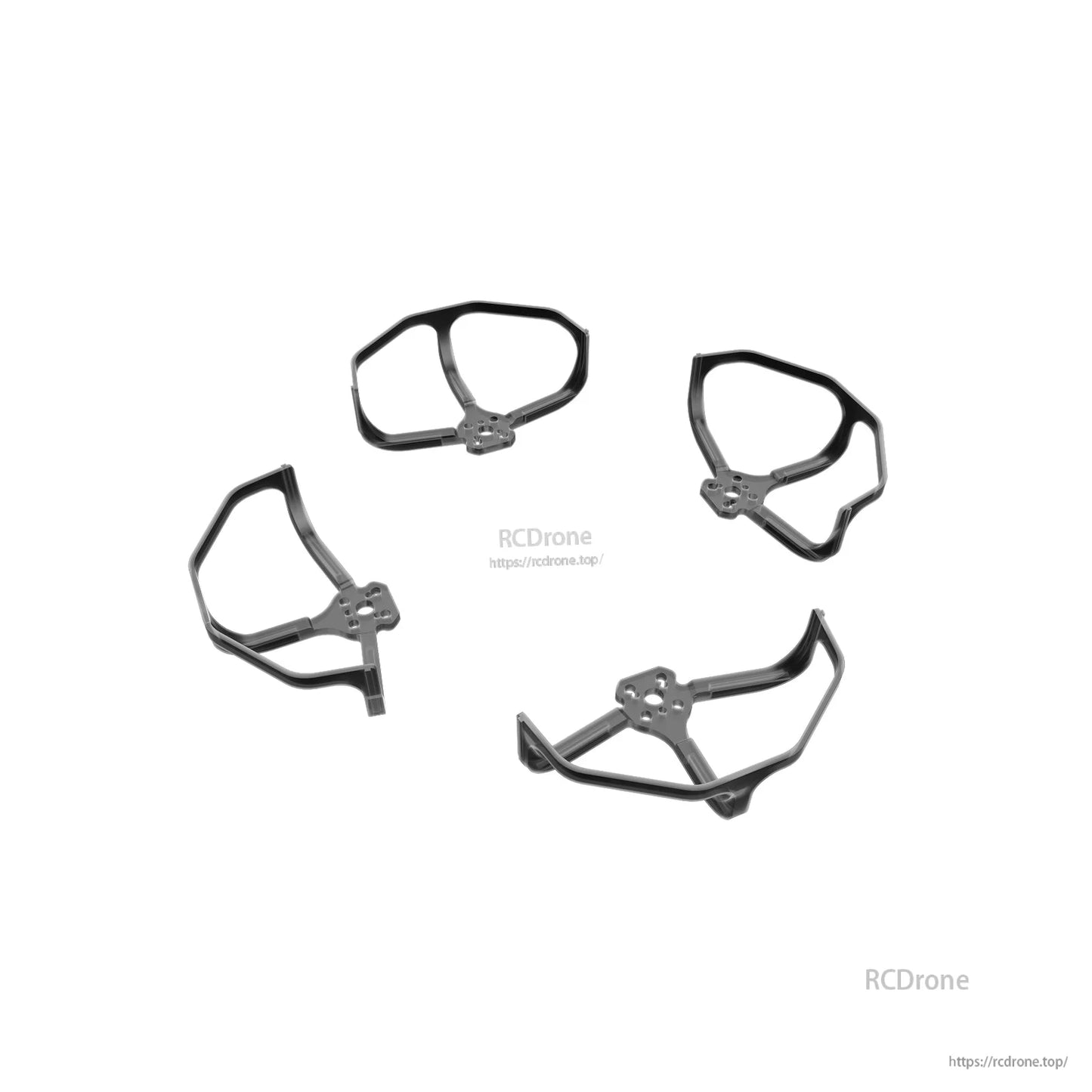 Set of four black Firefly16/18 1S V3 frame parts with mounting holes, arranged on a white background
