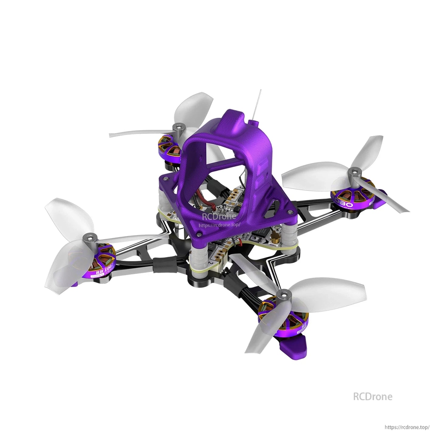 Firefly16 Nano Baby V3 tiny FPV quadcopter with purple canopy, 4 motors and props, and compact frame
