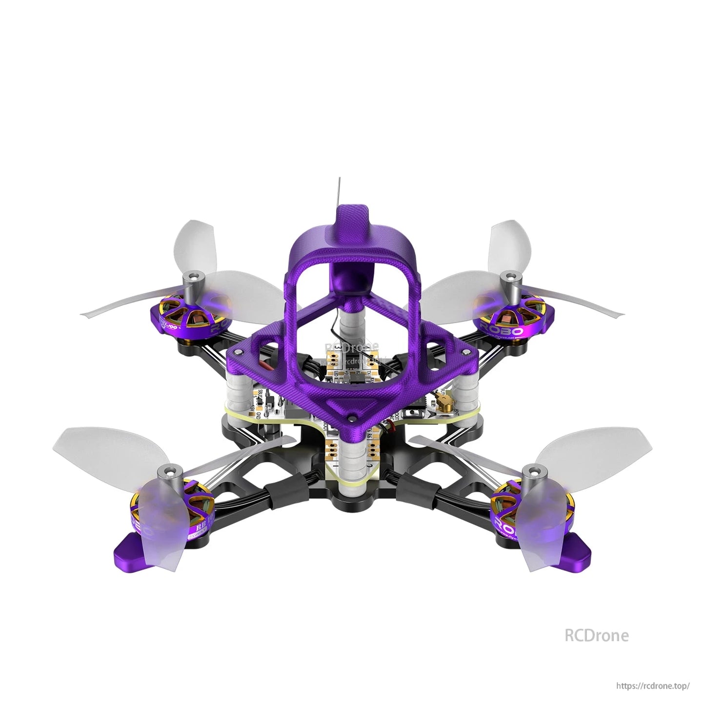 Firefly16 1S Nano Baby V3 tiny quadcopter drone with purple frame, four ductless props, and camera mount