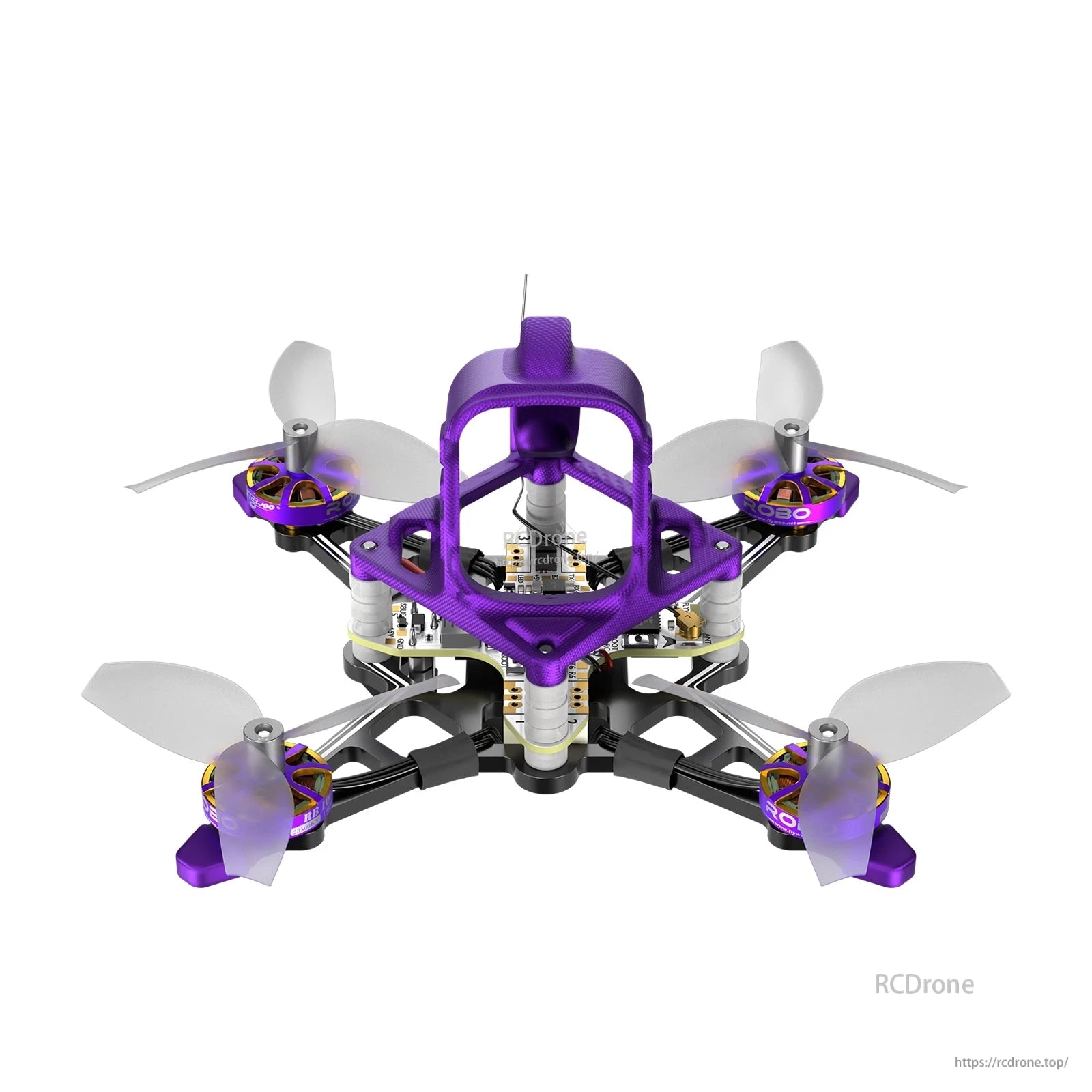 Firefly16 1S Nano Baby V3 tiny quadcopter drone with purple frame, four ductless props, and camera mount