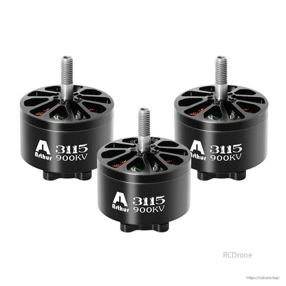 Product title: FlahHobby Arthur A3115 900KV Brushless Motor for 9-11" FPV/Long-Range Drones. The motor measures 37.1x32 mm with a 5mm shaft.