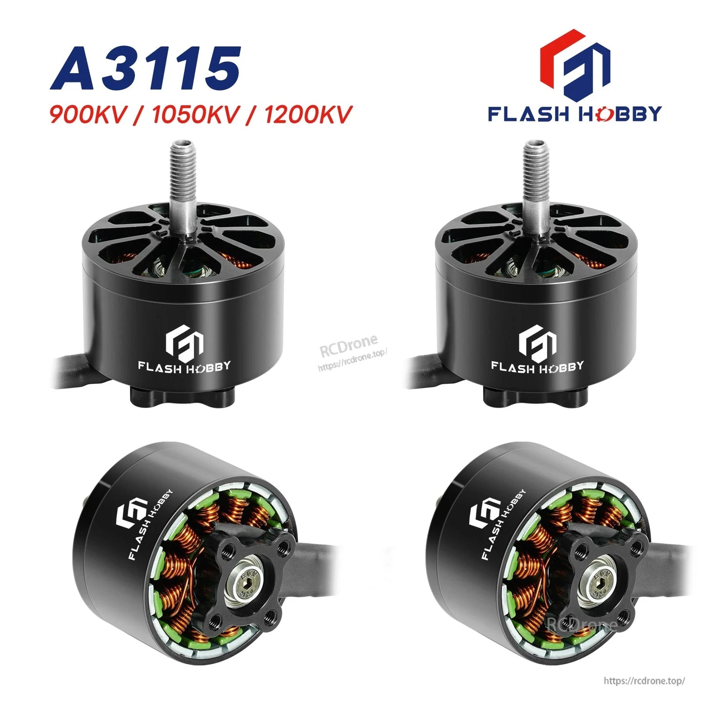 FlahHobby Arthur A3115 900KV Brushless Motor, Flash Hobby A3115 brushless motor, available in 900KV/1050KV/1200KV, 37.1×32 mm, 5 mm shaft, ideal for 9–11 inch FPV and long-range drones.