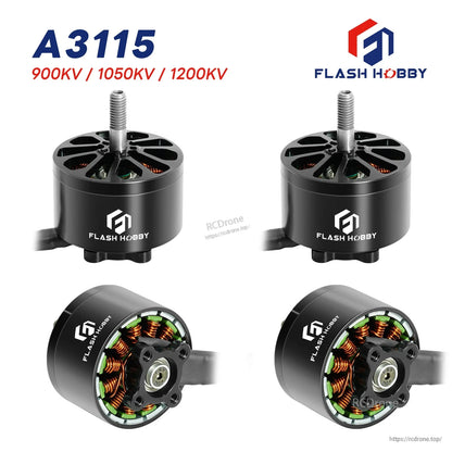 FlahHobby Arthur A3115 900KV Brushless Motor, Flash Hobby A3115 brushless motor, available in 900KV/1050KV/1200KV, 37.1×32 mm, 5 mm shaft, ideal for 9–11 inch FPV and long-range drones.