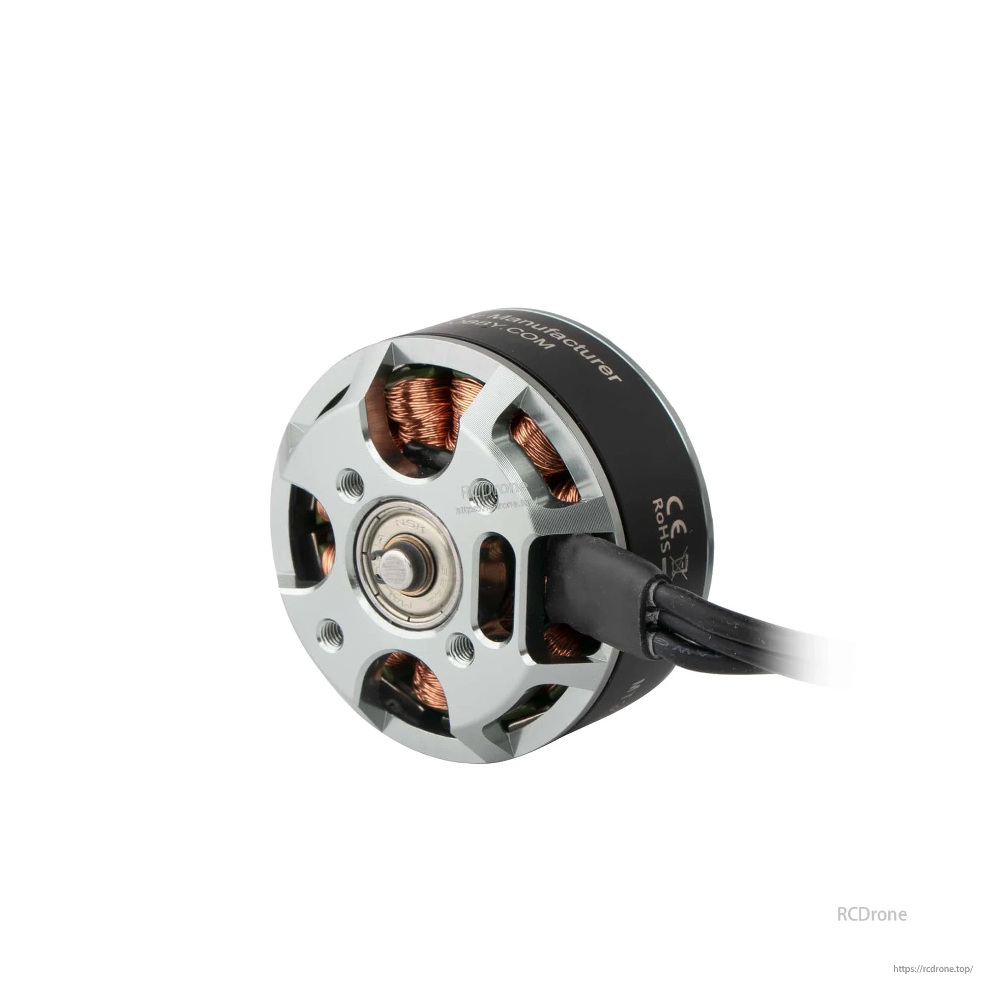 Flashhobby 3510 brushless DC motor close-up with aluminum mount plate, visible copper windings and lead wires