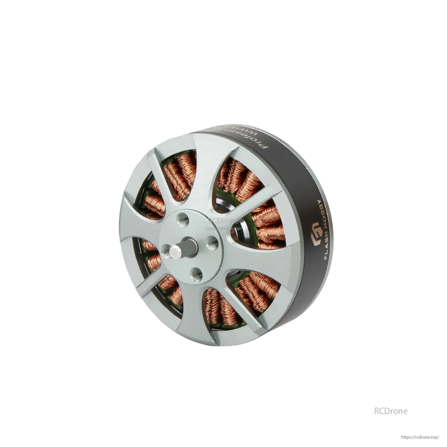 Flashhobby 4108 Brushless DC Motor, Flashhobby 4108 brushless outrunner motor with silver open bell, visible copper windings, and front shaft