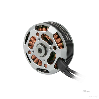 Flashhobby 5208 brushless DC motor with silver open-frame housing, visible copper windings, and attached leads