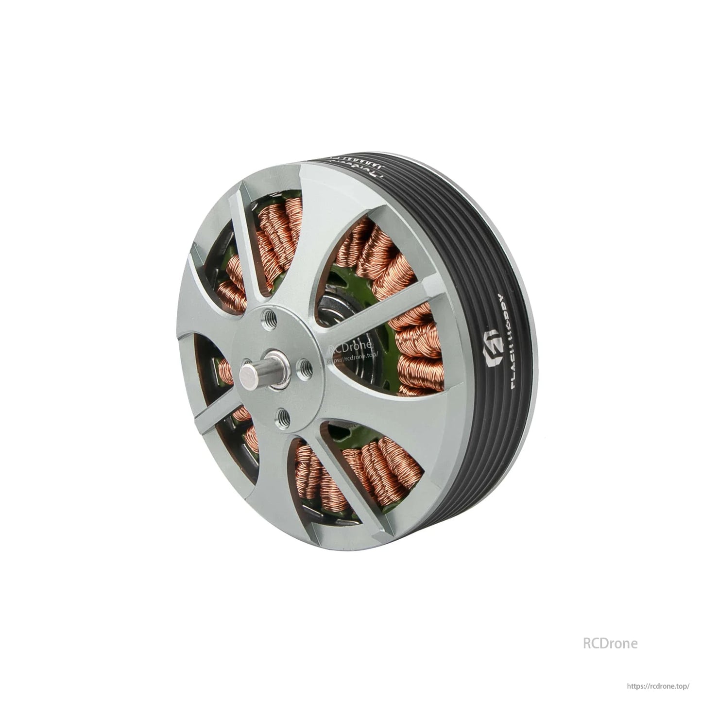 Flashhobby 5208 brushless DC motor with silver housing, exposed copper windings, and central mounting shaft
