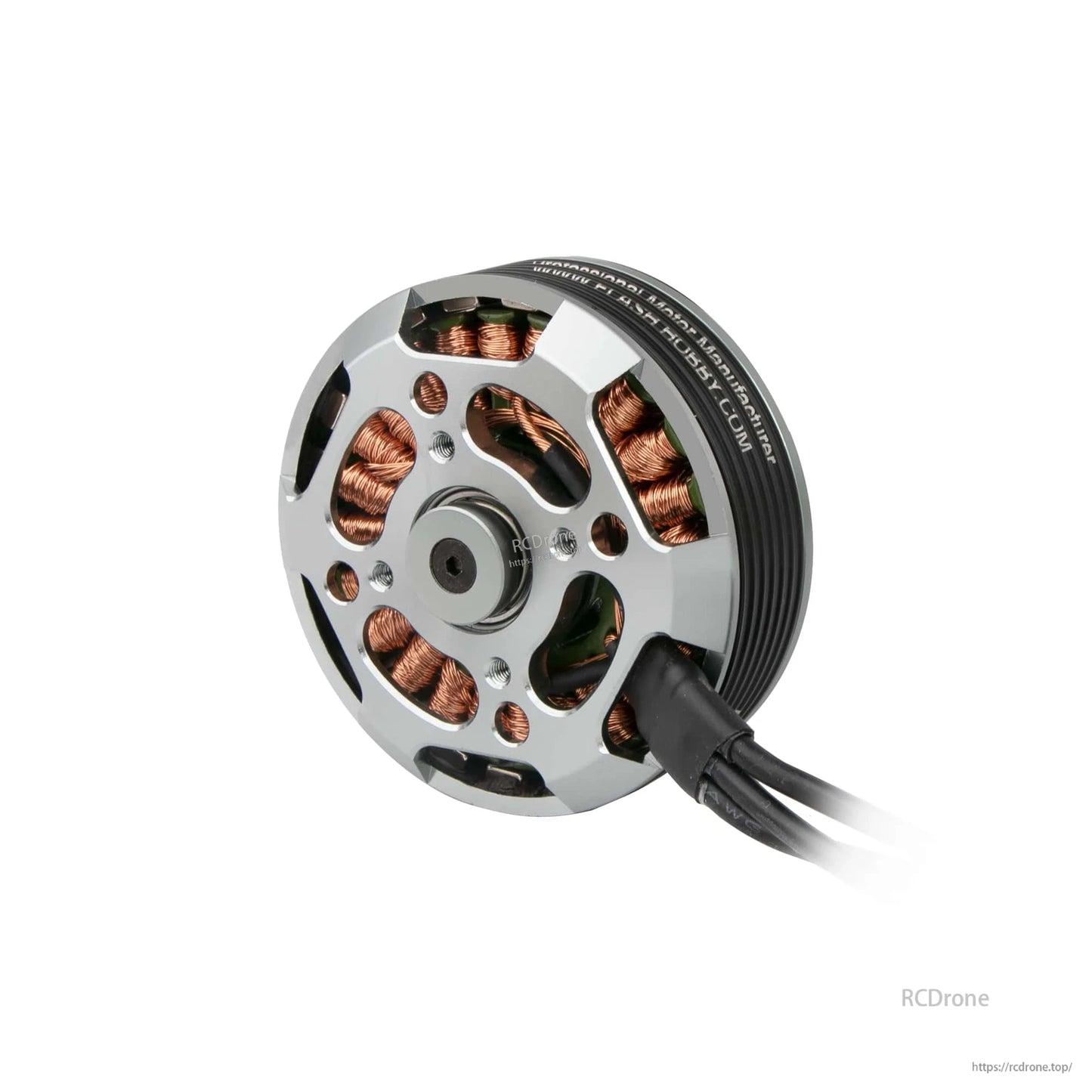 Flashhobby 5210 340KV brushless motor with silver outrunner housing, visible copper windings and three wires