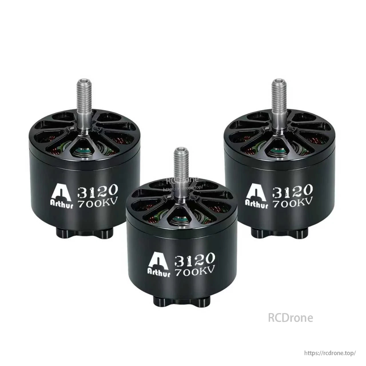 Flashhobby A3120 700KV Brushless Motor, Arthur 3120 700KV brushless motor with black housing, open top vents, and a threaded prop shaft