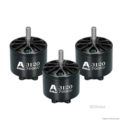 Flashhobby A3120 700KV Brushless Motor, Arthur 3120 700KV brushless motor with black housing, open top vents, and a threaded prop shaft