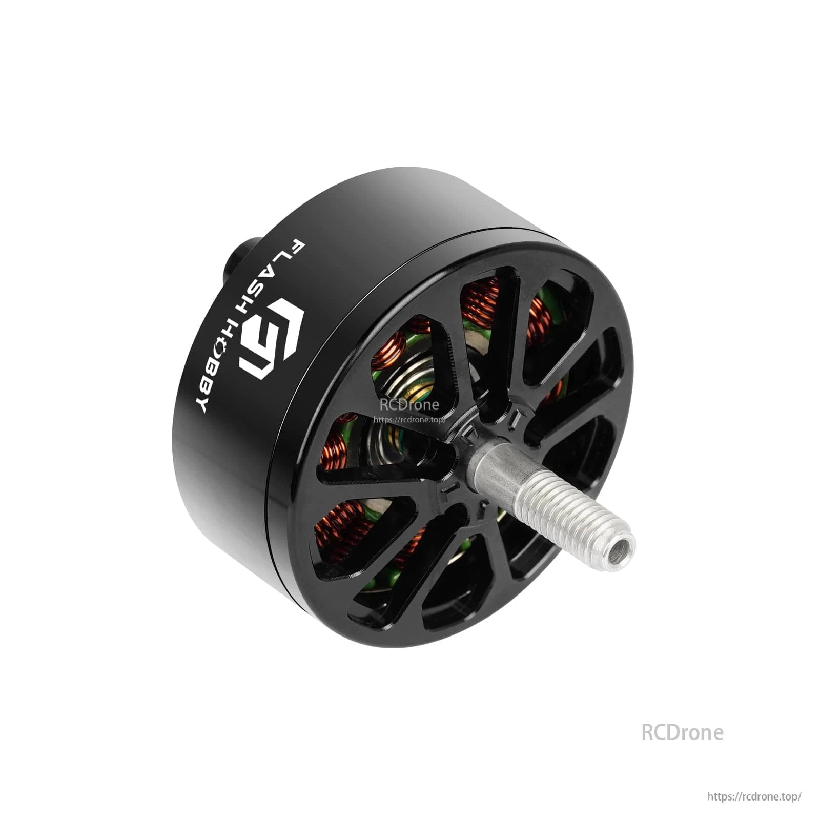 Flashhobby A3210 800KV brushless motor with black ventilated housing, visible copper windings, and threaded shaft