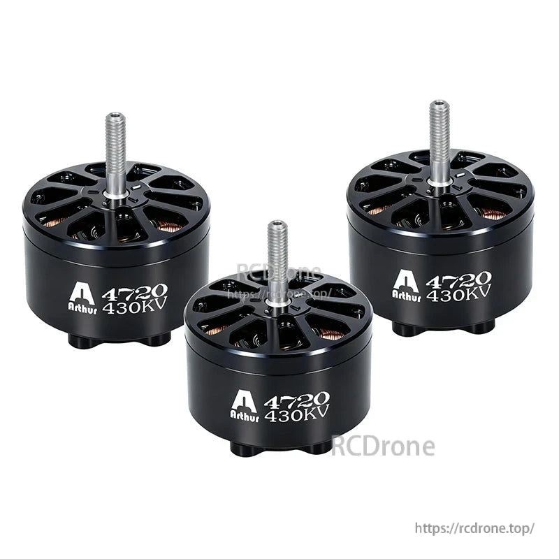 Flashhobby A4720 430KV Brushless Motor, Three A4720 430KV brushless motors with black housings and threaded shafts, labeled “4720 430KV”