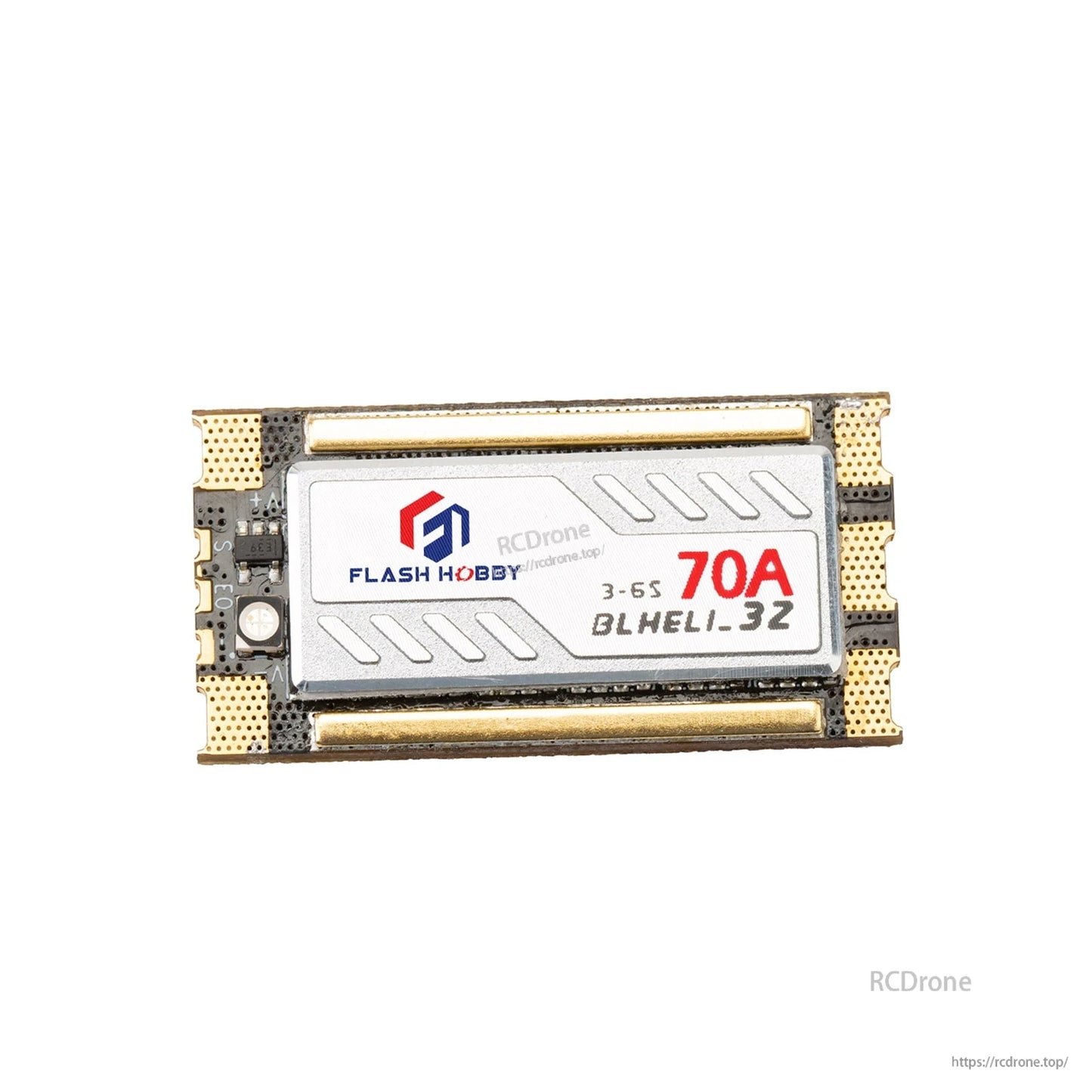 Flashhobby Arthur 70A 32Bit ESC, Flashhobby Arthur 70A BLHeli_32 3-6S ESC board with gold solder pads and metal cover label
