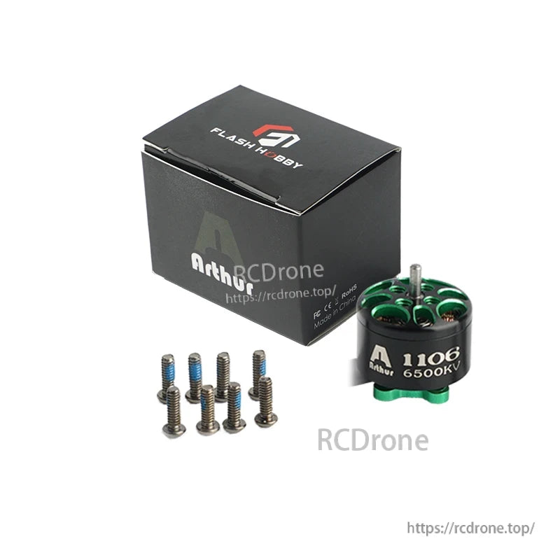 Flashhobby Arthur A1106 6500KV brushless drone motor with mounting screws and Flashhobby box