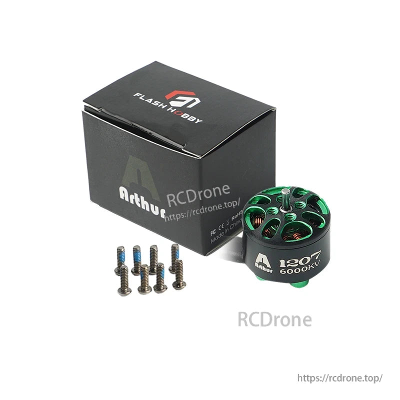 Flashhobby Arthur A1207 Brushless DC Motor, Flashhobby Arthur A1207 6000KV brushless DC motor with mounting screws and branded box